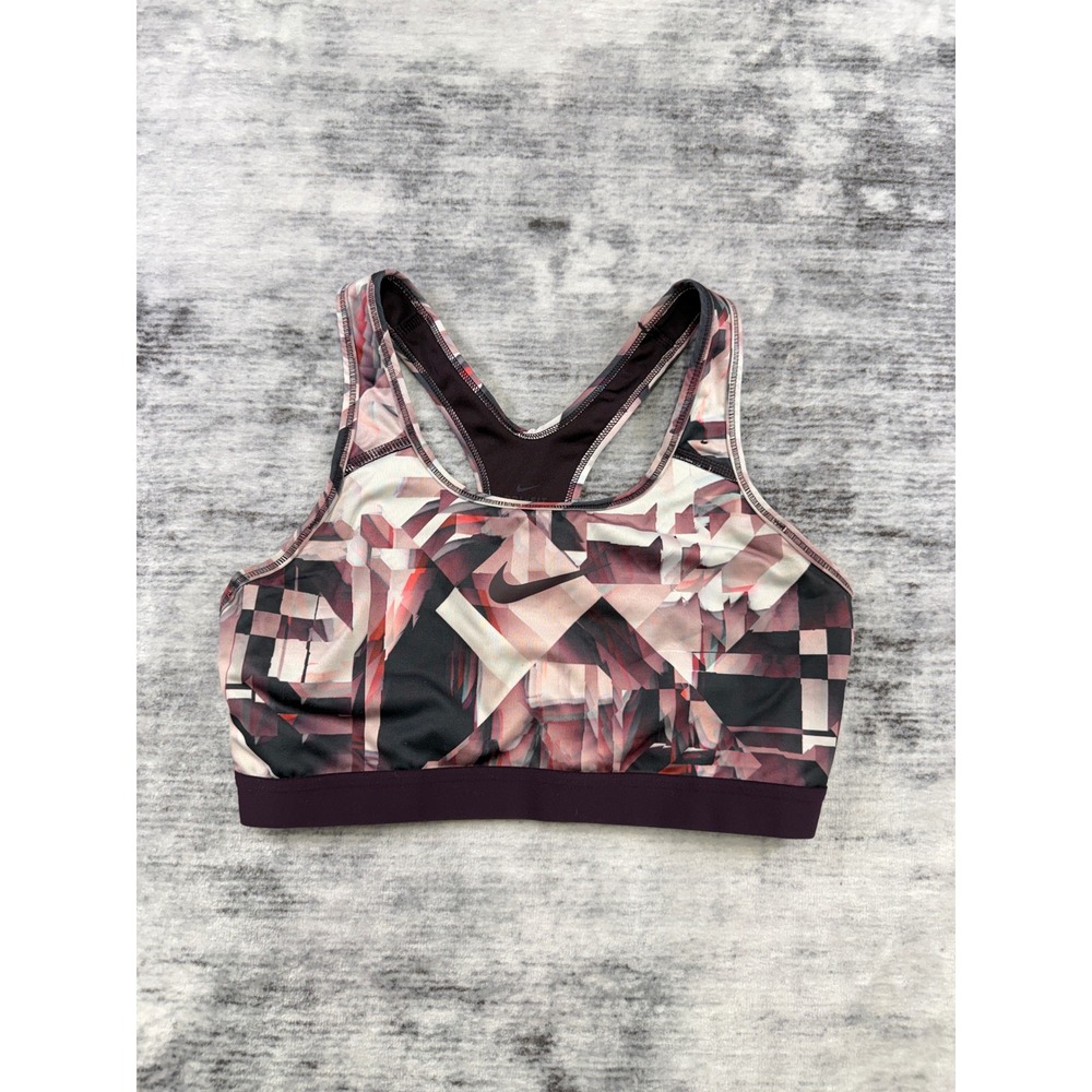 Nike Womens Dri-FIT Racerback Sports Bra Plum Pink Geometric Abstract Print L